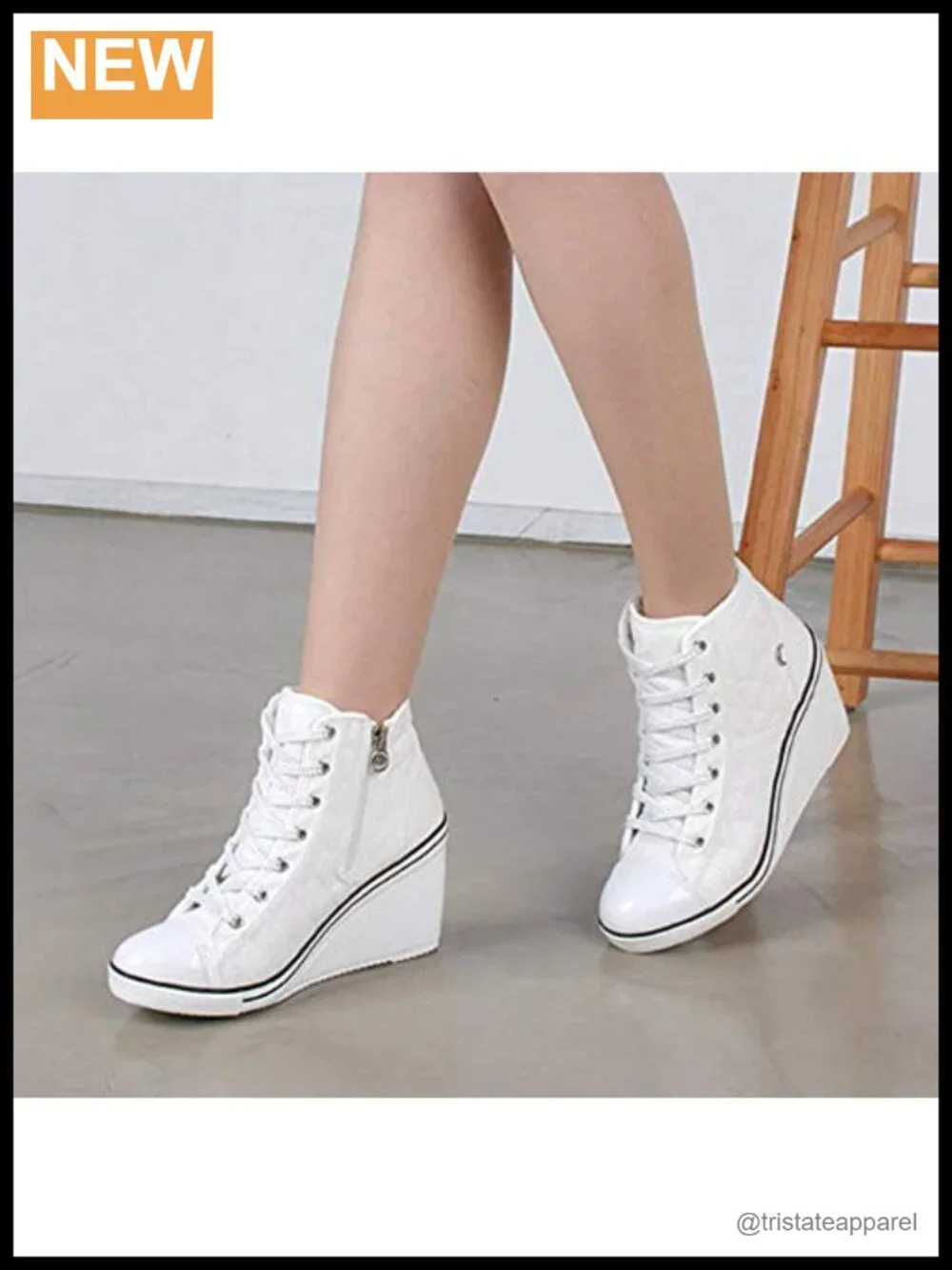 Women's Quilted Canvas Lace-Up Wedge Sneakers High Heel 3.5